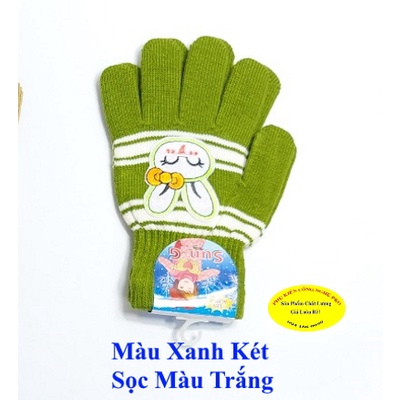Găng tay len Bao tay len Nữ Bít ngón Sọc ngang Gắn hình Nhãn SUN-G Len Acrylic Chống nắng Giữ ấm Bảo vệ da tay Sx tại VN