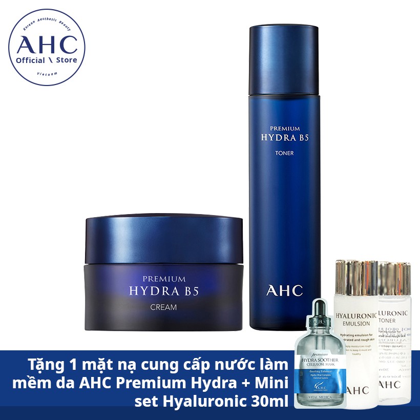 Combo AHC Hydra B5 Toner 120ml + Kem dưỡng Hydra B5 Cream 50ml - Tặng 1 mặt nạ Premium Hydra + Mini 