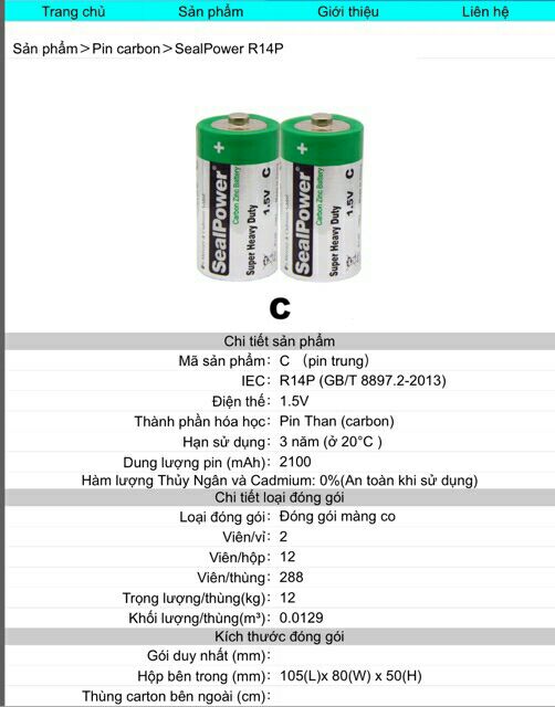 Pin Trung R14P SealPower 1.5V 2100mAh hộp 12 vien