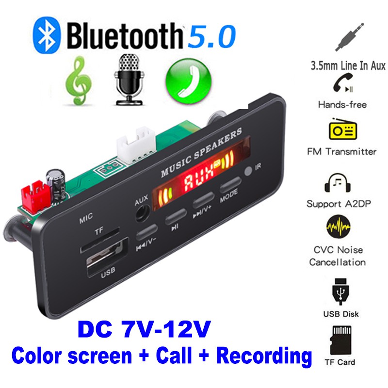 Bluetooth Wma Mp3 Player DC 7v 12v Decodificação Sem Fio Para Carro FM AUX TF Microfone