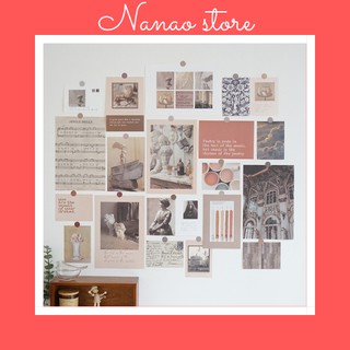 Bộ 20 tranh dán tường phong cách vintage có tăng kèm sticker chấm tròn để dán tranh
