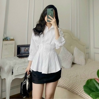 🌈áo sơ mi cổ đức chiết ly eo tay lửng💥