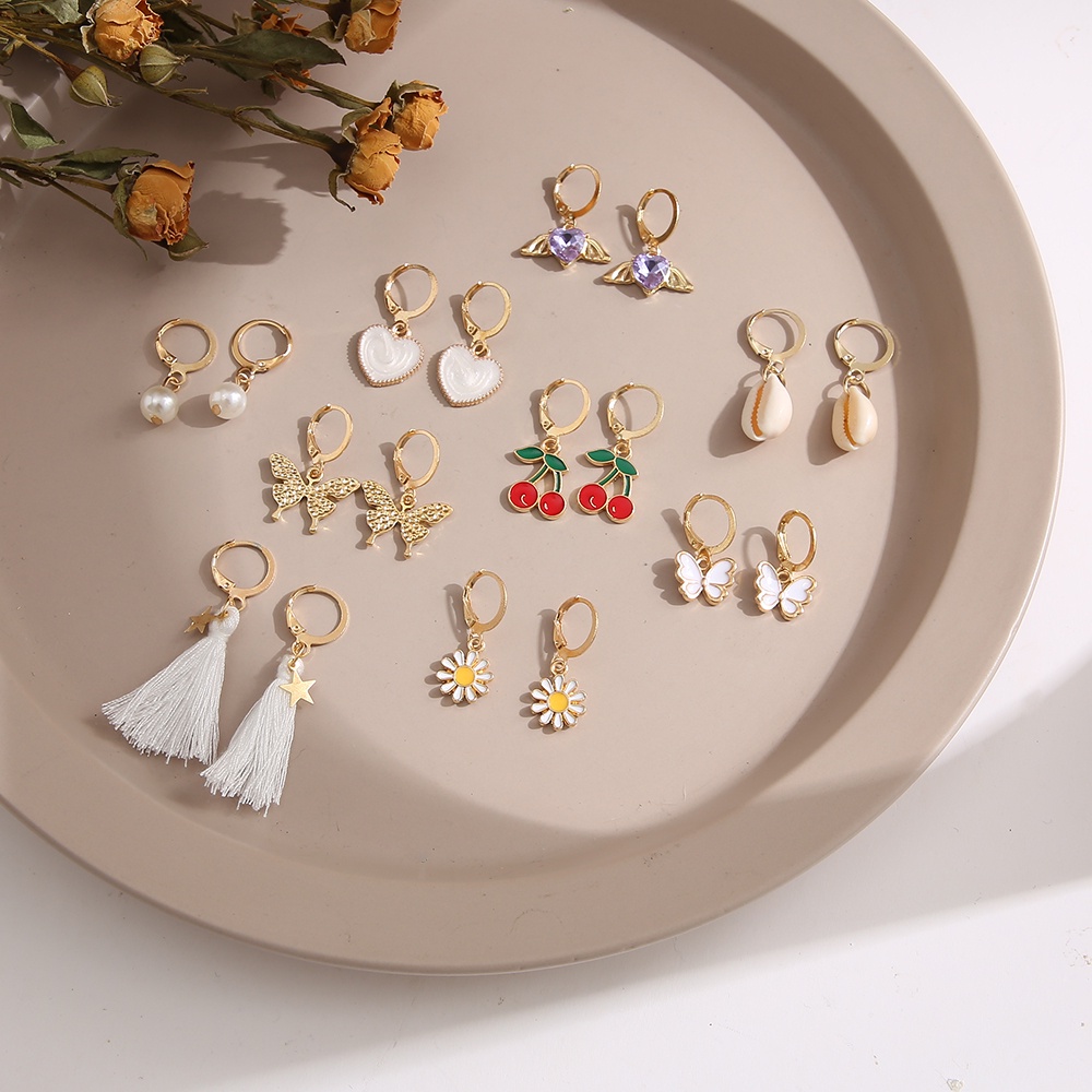 Set 9 khuyên tai nữ trang dáng dài tạo hình độc đáo