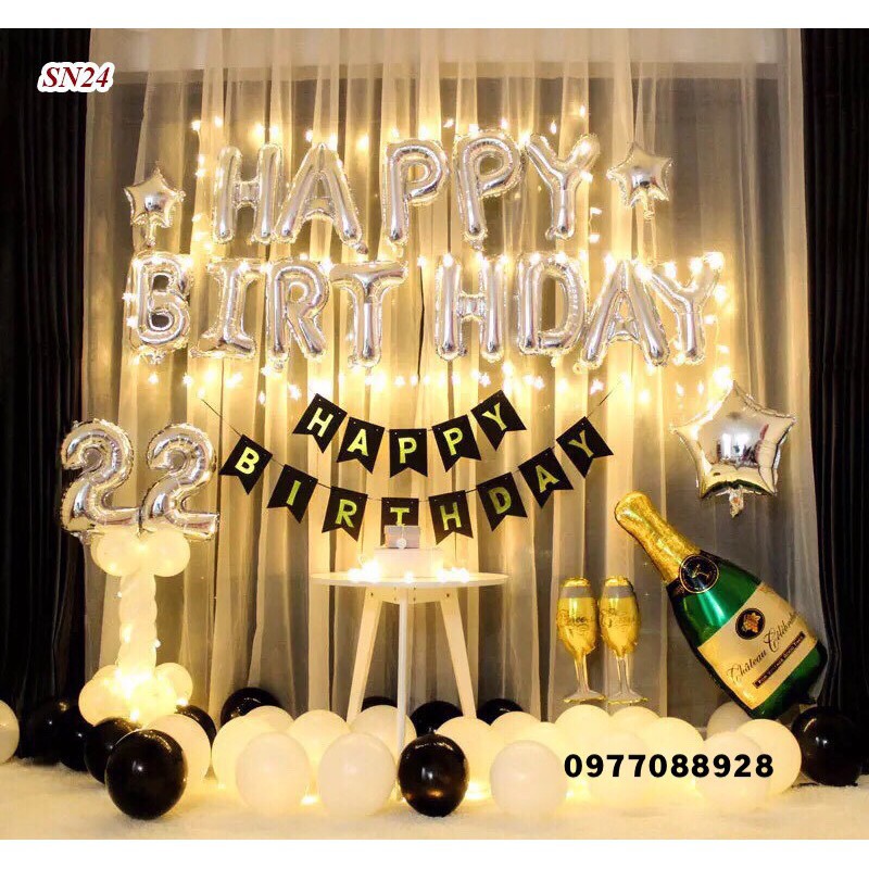 Set Bóng Trang Trí Sinh Nhật Happy Birthday Kèm Số Tuổi Và Đèn LED Nhiều Mẫu