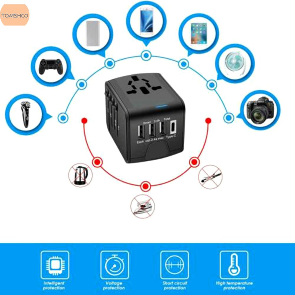 READY STOCK Universal Travel Adapter 4 USB 2.4A Charger AC Power International Wall Charger Power Plug Adapter