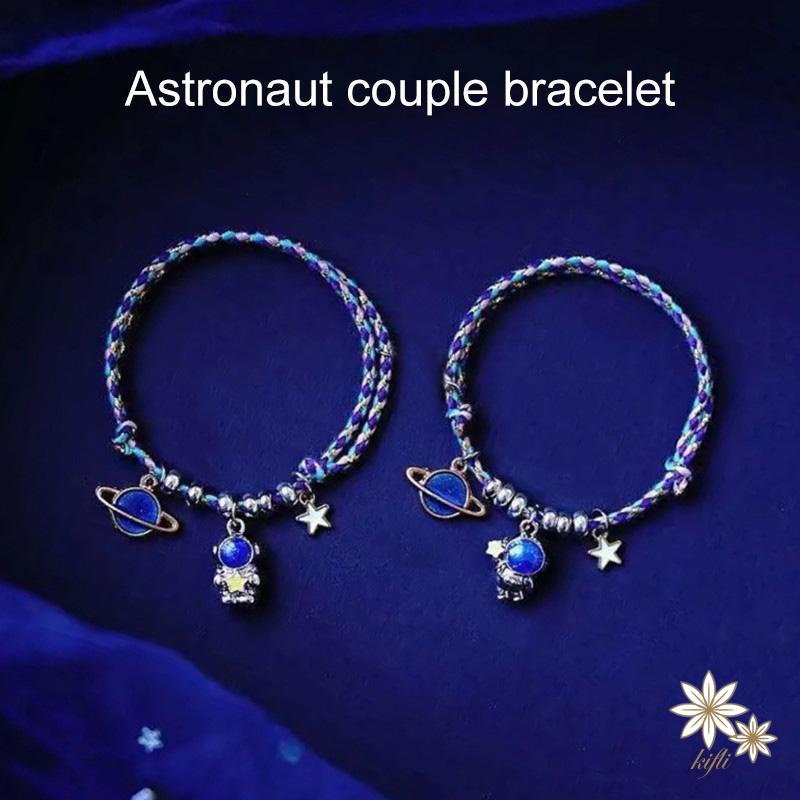 vòng tay đôi màu xanh Vòng tay kim loại mặt hình phi hành gia dành cho cặp đôi