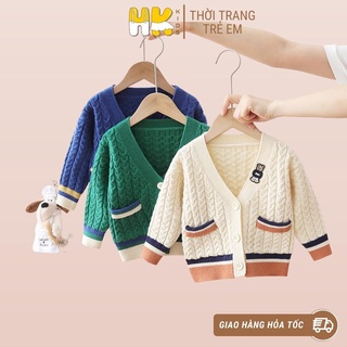 Áo len cardigan cho bé HK KIDS, áo khoác len cao cấp dài tay chất len mềm mịn đanh lì size từ 2 đến 6 tuổi