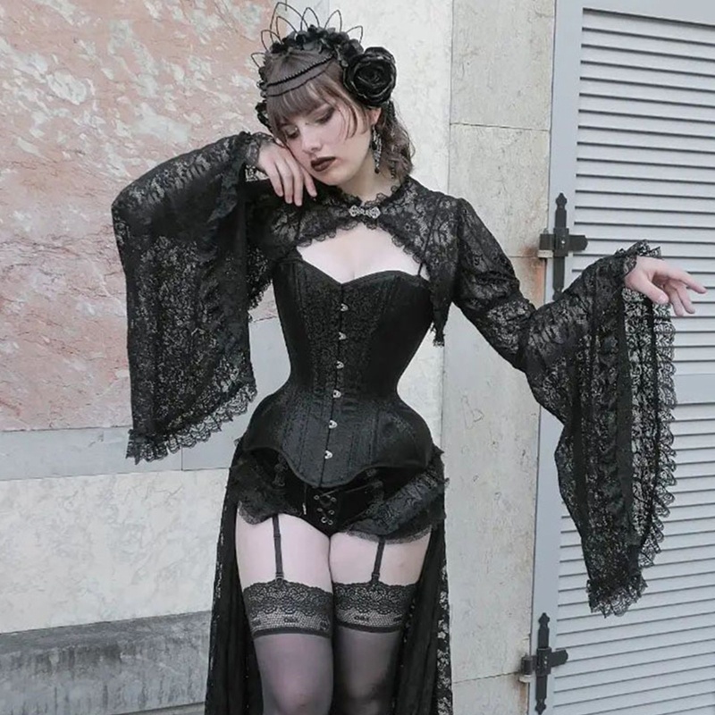 Áo Croptop Tay Loe Hở Lưng Phong Cách Gothic Punk Cho Nữ