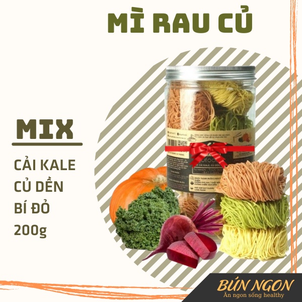 Mì Rau Củ - Mix Cải Kale, Củ Dền, Bí Đỏ - Ăn Kiêng Thực Dưỡng Eatclean - Bún Ngon