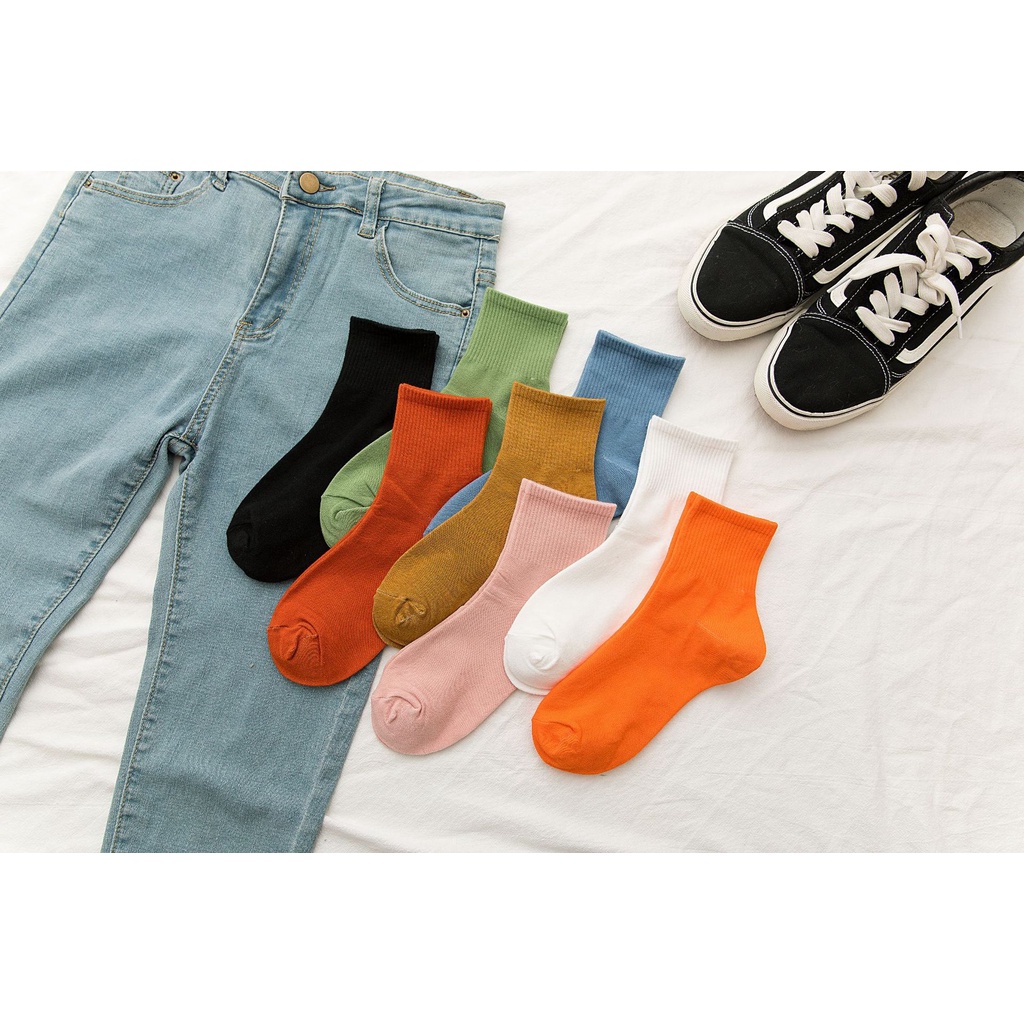 Vớ trơn màu cổ trung basic