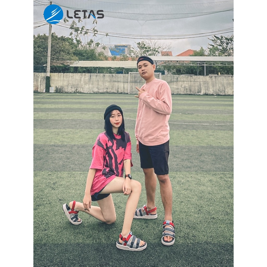 Giày sandal nam nữ unisex letas D1001, dép quai hậu 3 quai, xăng đan đi học đi chơi màu đỏ tro