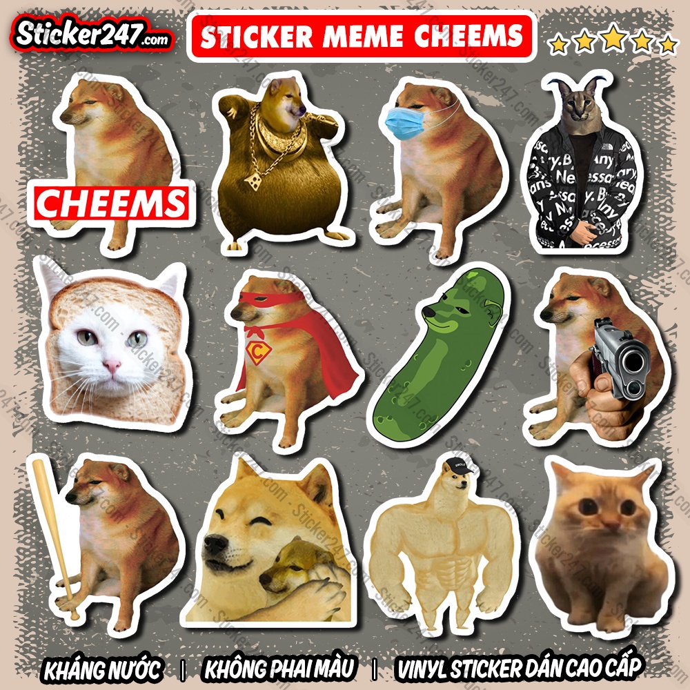 Sticker MeMe Cheems 🌈𝑭𝒓𝒆𝒆𝒔𝒉𝒊𝒑 Sticker Dán Mũ Bảo Hiểm, Dán Vali, Đàn G