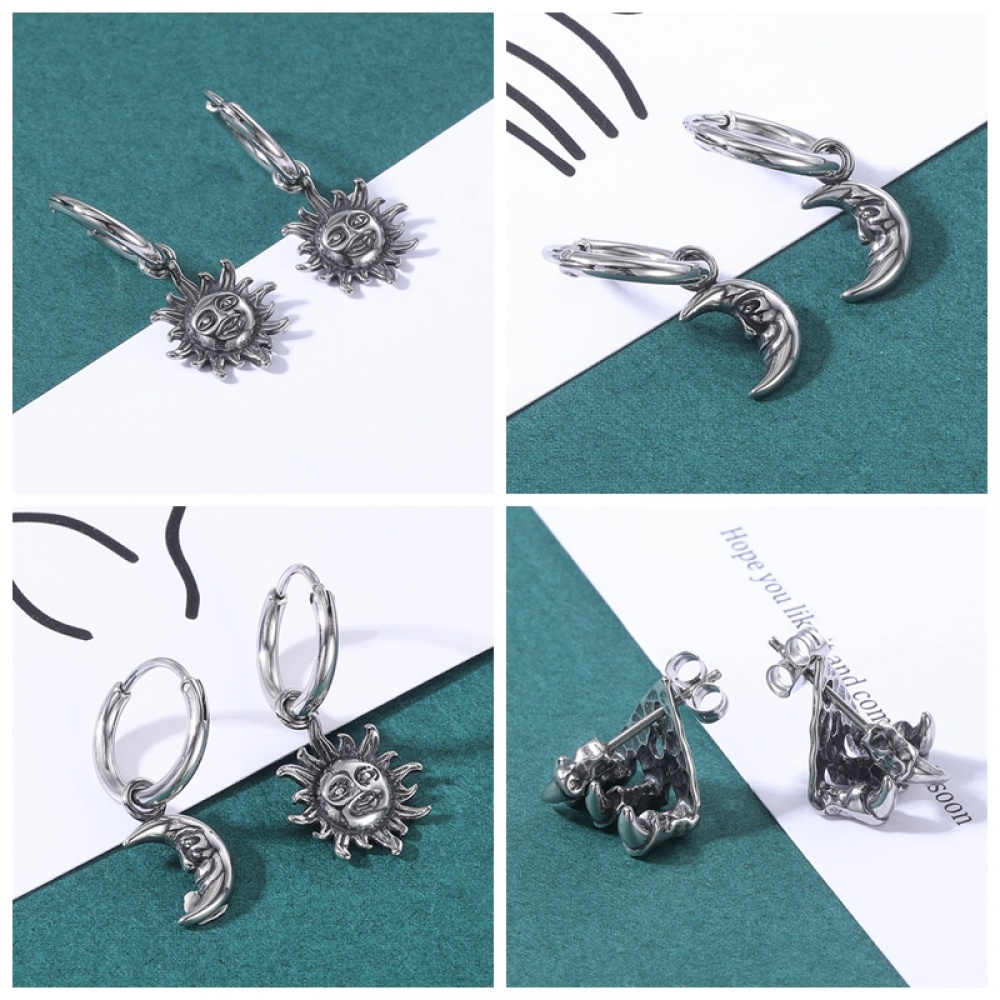 1 Đôi Bông Tai Hình Đầu Lâu / Mặt Trăng / Thánh Giá / Mặt Trời Bằng Thép Không Gỉ Chất Lượng Cao