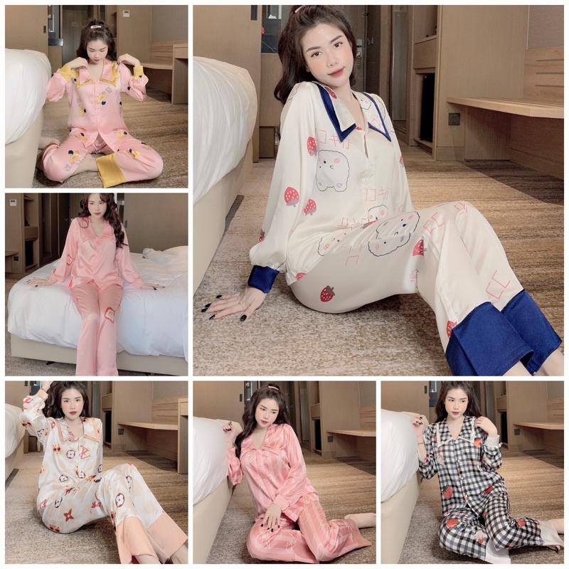 Đồ Bộ Pijama- Bộ Lụa Satin Tay Dài Tiểu thư
