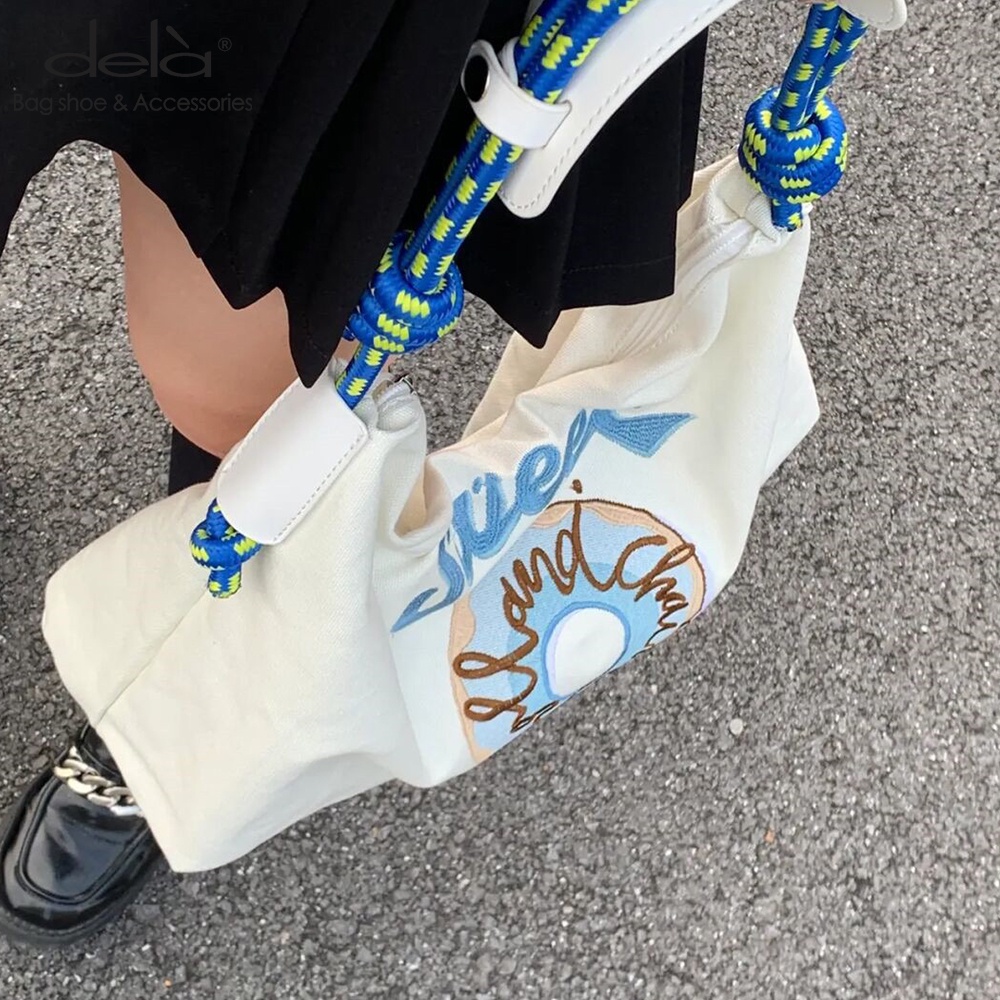 Dela Túi Đeo Vai Vải canvas Thêu Họa Tiết Độc Đáo Thời Trang Cỡ Lớn 2022 Cho Nữ