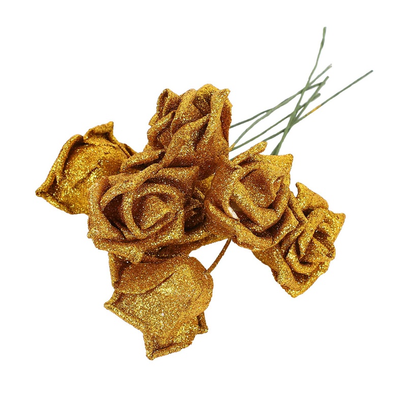 Bộ 7 Bông Hồng Giả Bằng Mút Xốp Màu Vàng Lấp Lánh Trang Trí Nhà Cửa