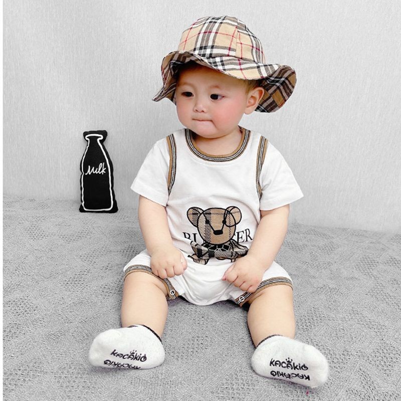 Bộ Áo Liền Quần Vải Cotton Tay Ngắn In Hình Gấu Dễ Thương Thời Trang Mùa Hè Cho Bé Trai Sơ Sinh
