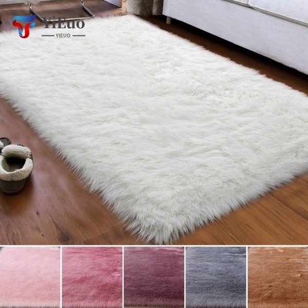 Thảm lông xù siêu mềm thảm trải sàn lông nhân tạo màu trắng