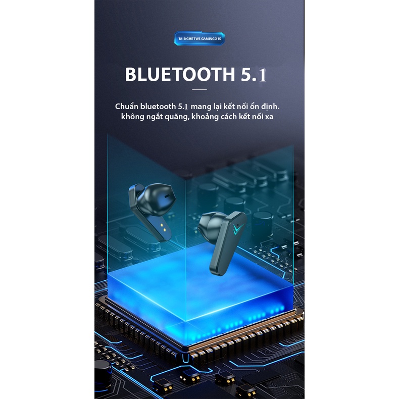Tai nghe gaming bluetooth 5.3 X15 tai phone nghe nhạc thể thao không dây pin trâu nhét tai chơi game không độ trễ