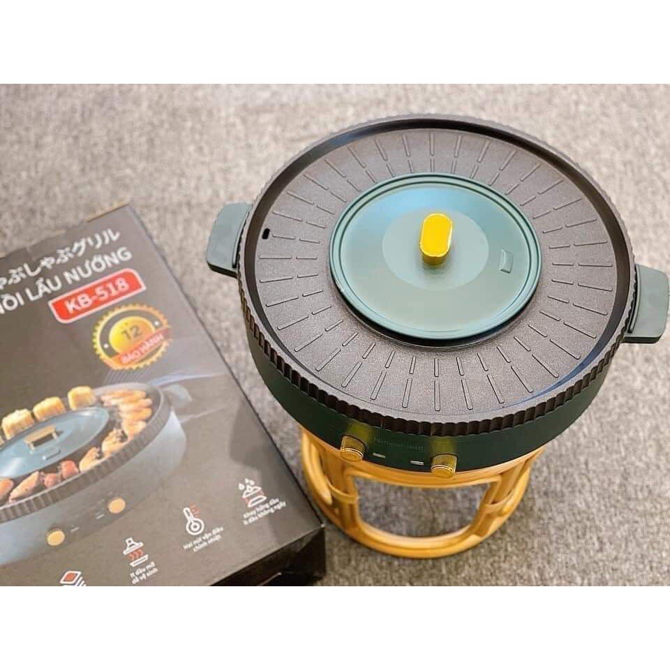 Bếp Lẩu Nướng Nineshield , Bếp Lẩu Nướng Đa Năng 2 In 1 Chống Dính Có Khay Hứng Dầu, Tiện Lợi, Bh 12 Tháng