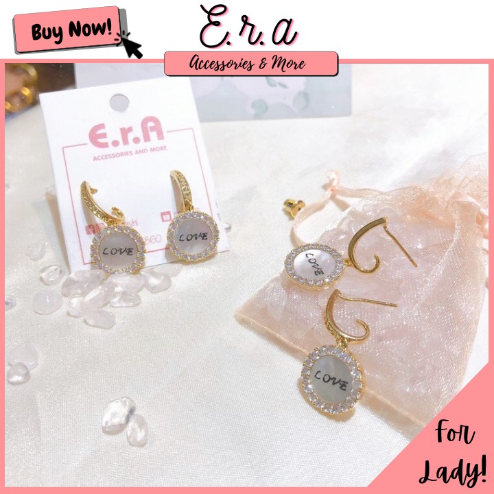 Bông Tai Nữ Bạc 925 Cao Cấp Thiết Kế ERASHOP 074962 - Mặt Tròn Love Viền Đá Tiểu Thư, Sang Chảnh, Siêu Rẻ Đẹp