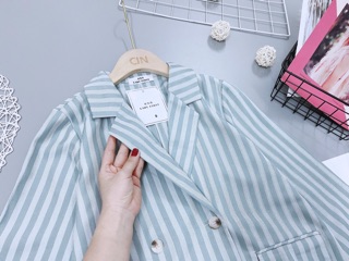 ÁO VEST KẺ XANH CHO NỮ