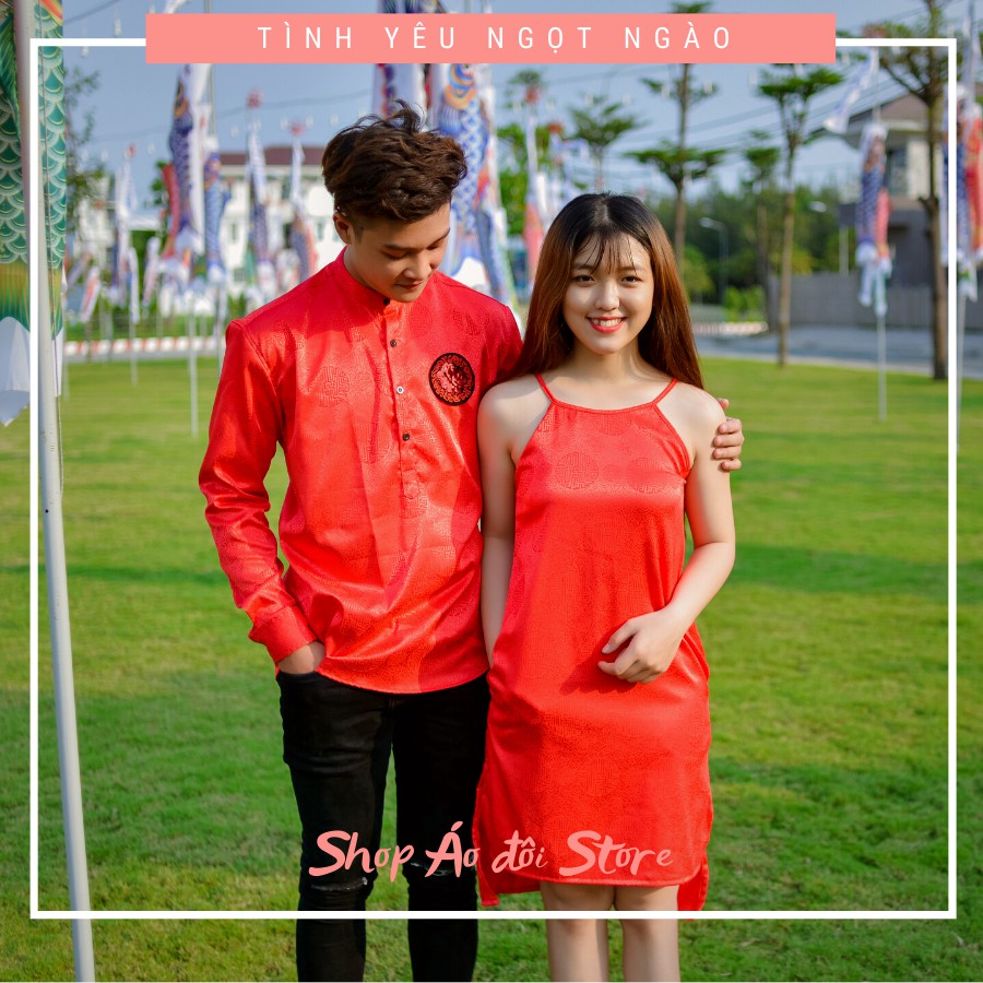 Bộ áo váy sơ mi cặp, đồ đôi nam nữ dễ thương, chất đẹp để chụp hình cưới, đi du lịch