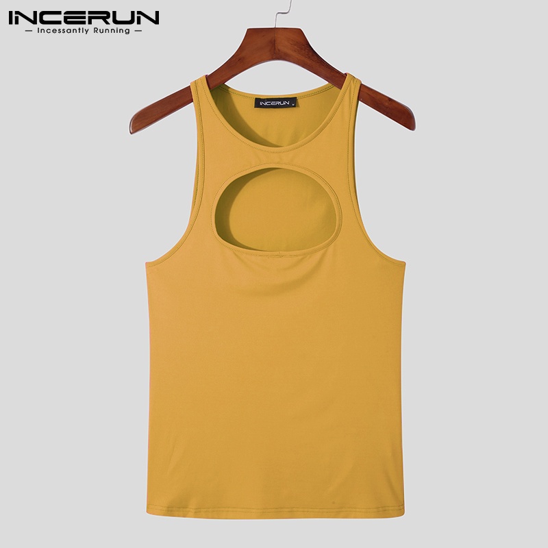 Áo sát nách INCERUN ôm dáng co giãn 3 màu tùy chọn thiết kế khoét lỗ thời trang mùa hè cho nam