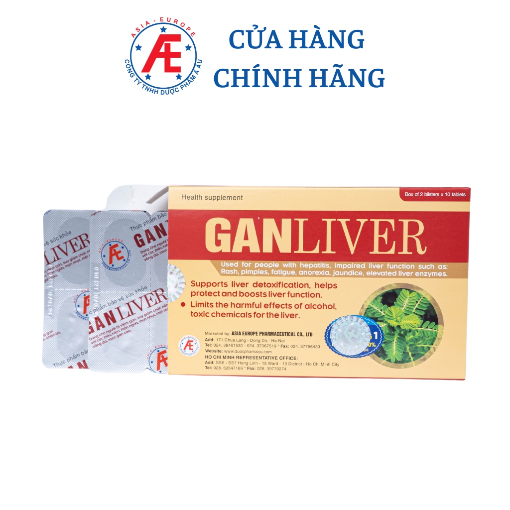 Ganliver hỗ trợ giải độc và tăng cường chức năng gan hộp 20 viên DƯỢC PHẨM Á ÂU