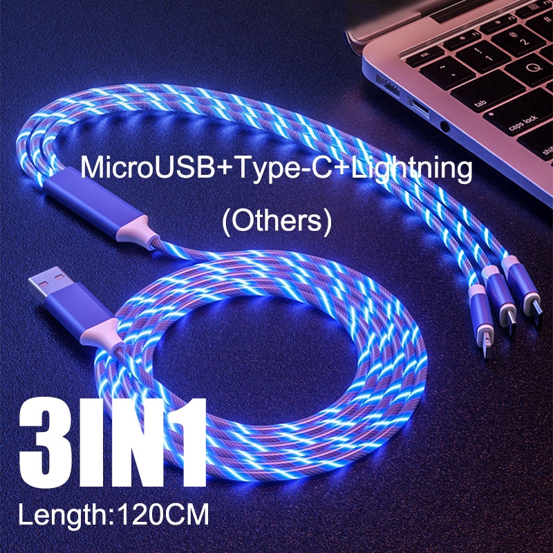 Dây cáp sạc truyền dữ liệu USB Type C dài 1,2m có đèn Led cho Samsung Huawei Xiaomi