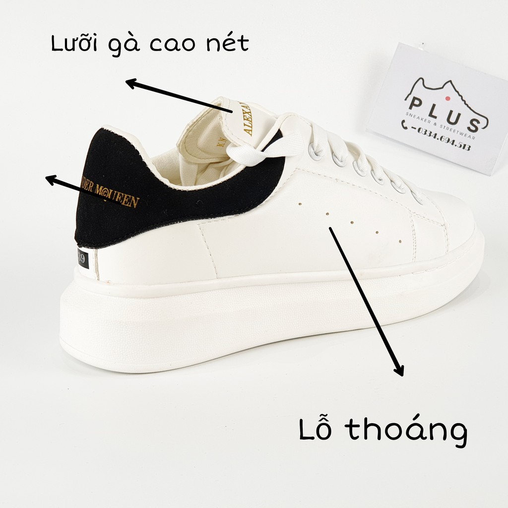 Giày thể thao sneaker 𝐌𝐂 𝐐𝐔𝐄𝐄𝐍 gót đen - thân giày da thật đế cao su đúc - cổ thấp đế cao 6cm - màu sắc trắng | BigBuy360 - bigbuy360.vn