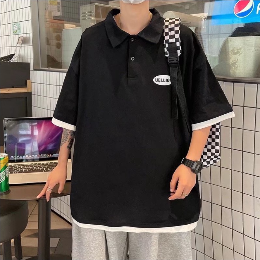 Áo Thun Polo nam Dáng Rộng In Chữ Đơn Giản áo polo nam Thời Trang áo phông polo nam phong cách Hàn Quốc áo thun có cổ Nam Nữ