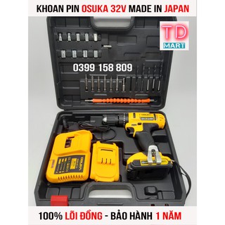 Máy khoan pin osuka 32v japan kèm 2pin và phụ kiện, có búa