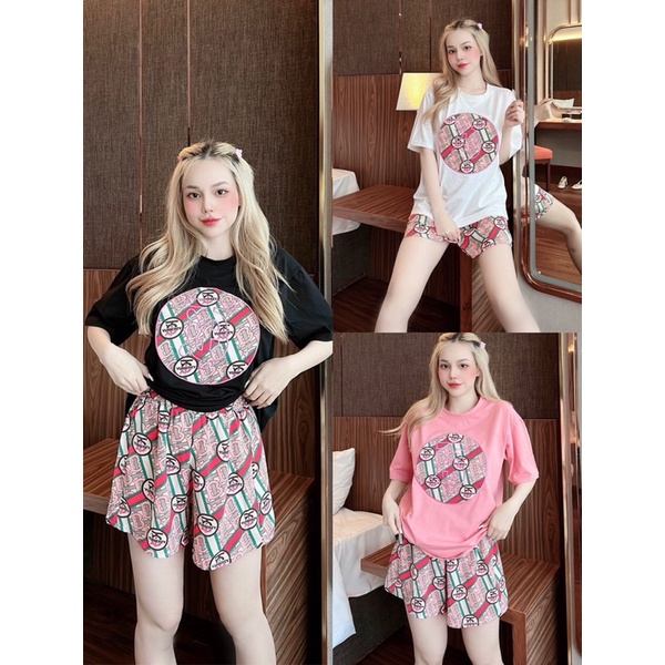 Set quần đùi lụa áo thun cotton bbr cao cấp