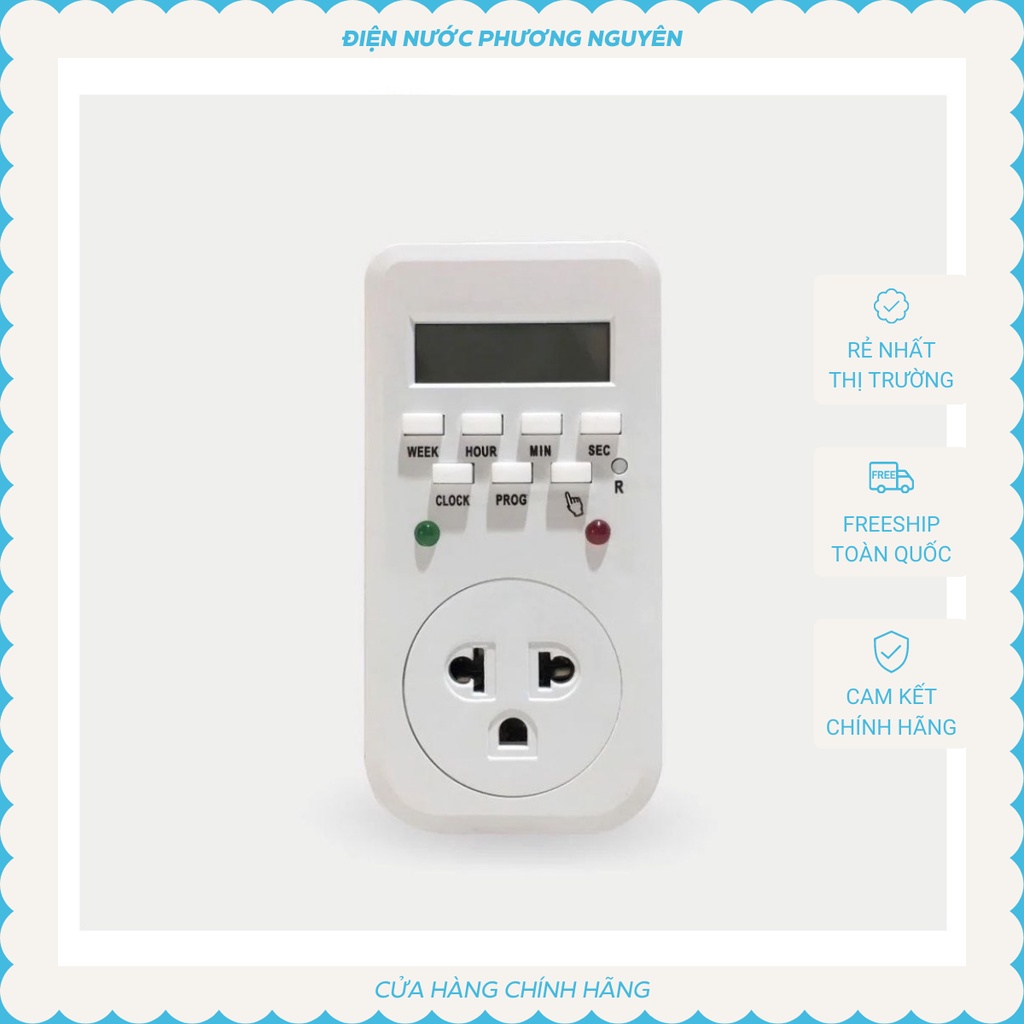 Ổ cắm hẹn giờ điện tử cao cấp Điện Quang, có pin dự phòng ĐQ ESK DT08W13