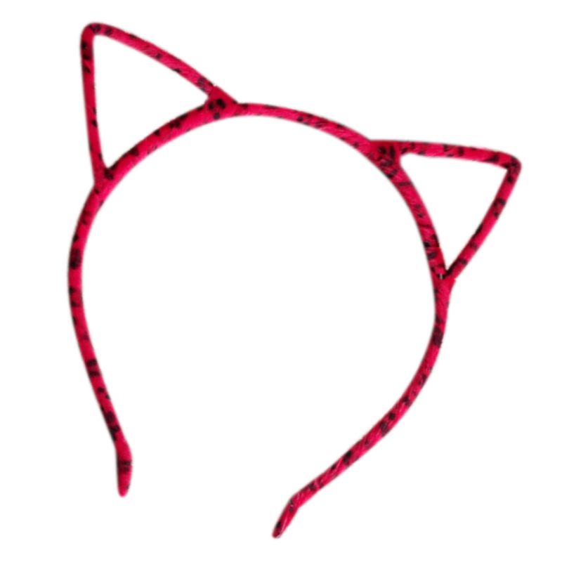 Băng Đô Tai Mèo Bằng Vải Bông Co Giãn Màu Trơn Họa Tiết Da Báo Dễ Thương Dành Cho Bạn Nữ Par