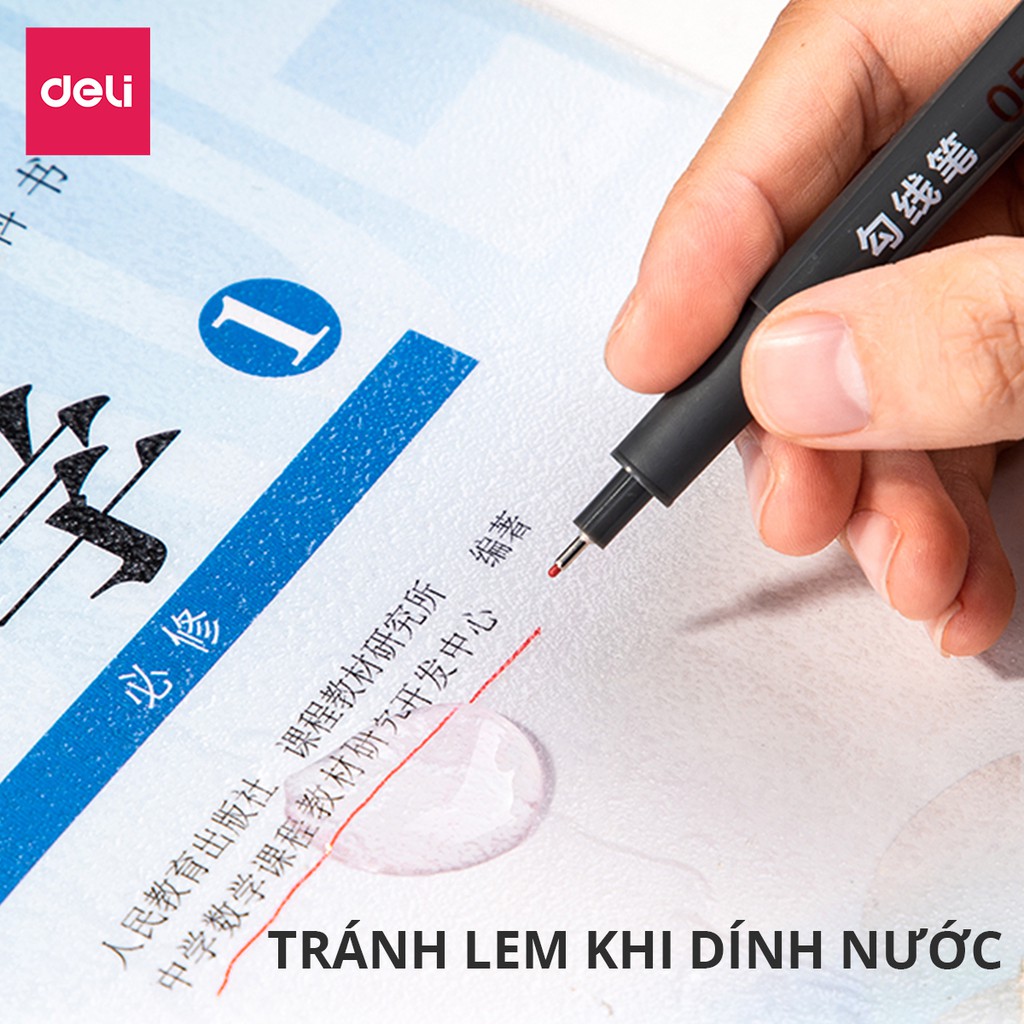 Bộ 9 bút line đi nét nhiều màu Deli ngòi bọc kim loại 0.5mm viết caligraphy thư pháp trang trí sổ tay học sinh