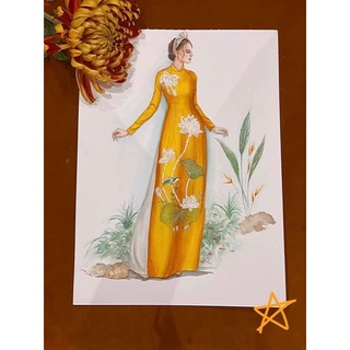 set áo dài lụa vân gỗ sen bạch liên kèm quần