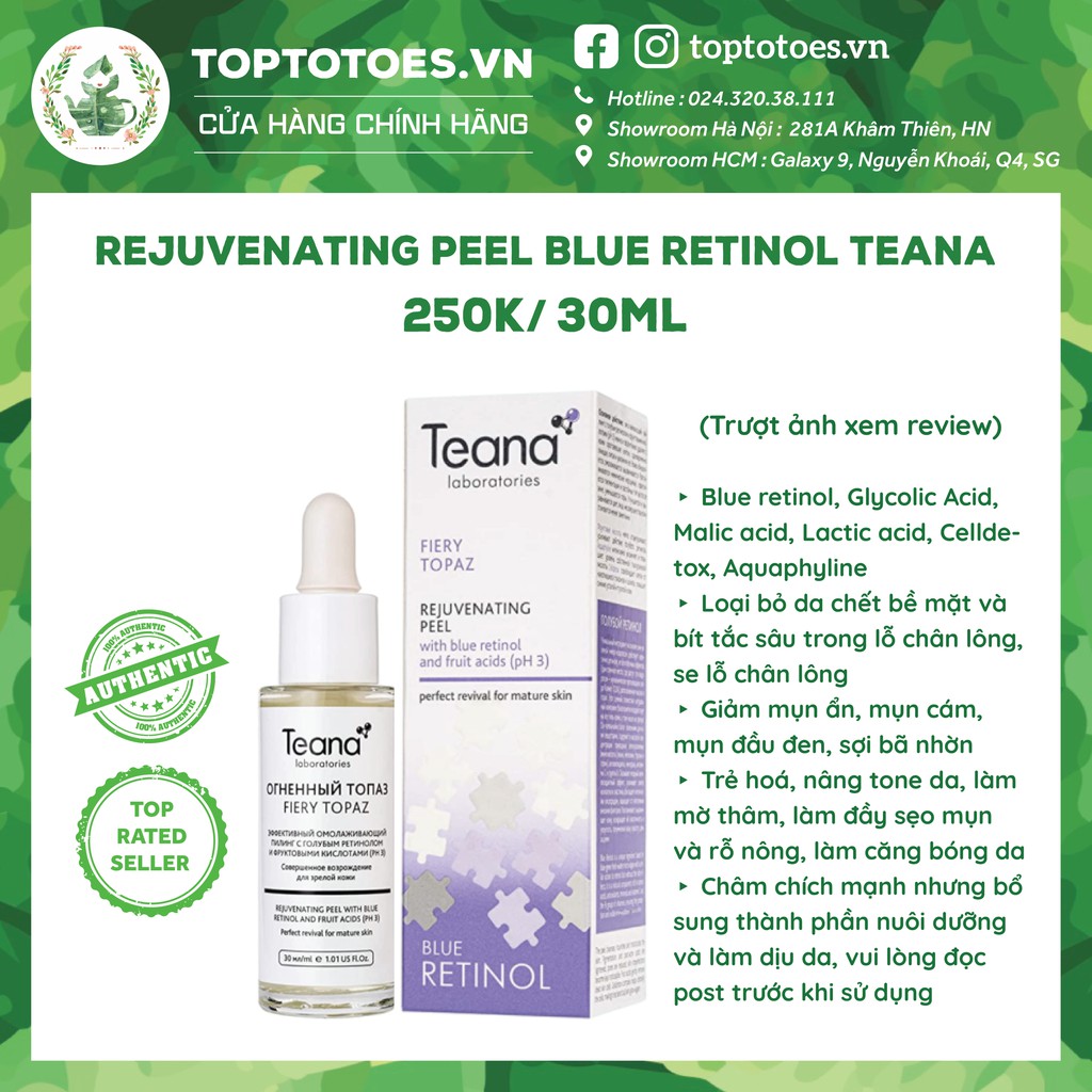 Tẩy da chết hoá học Teana Blue Retinol Fiery Topaz Rejuvenating Peel cho da căng bóng, láng mướt, giảm mụn