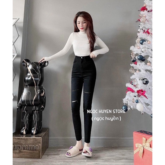 Quần Jean Giản Siêu Cao Rách 3 Đường