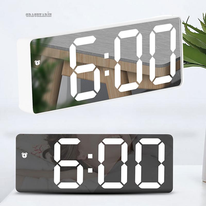 Alarm Clock LED Mirror Decor Lamp Display USB Charging Plastic Digital