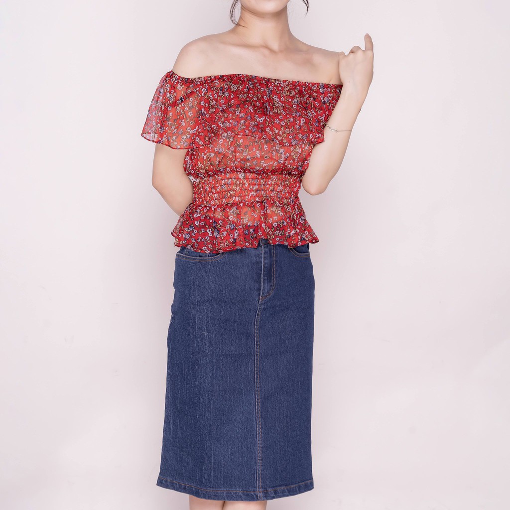 Áo kiểu nữ dáng peplum ngang vai - Áo sơ mi nữ chun eo TKFASHION SMK815