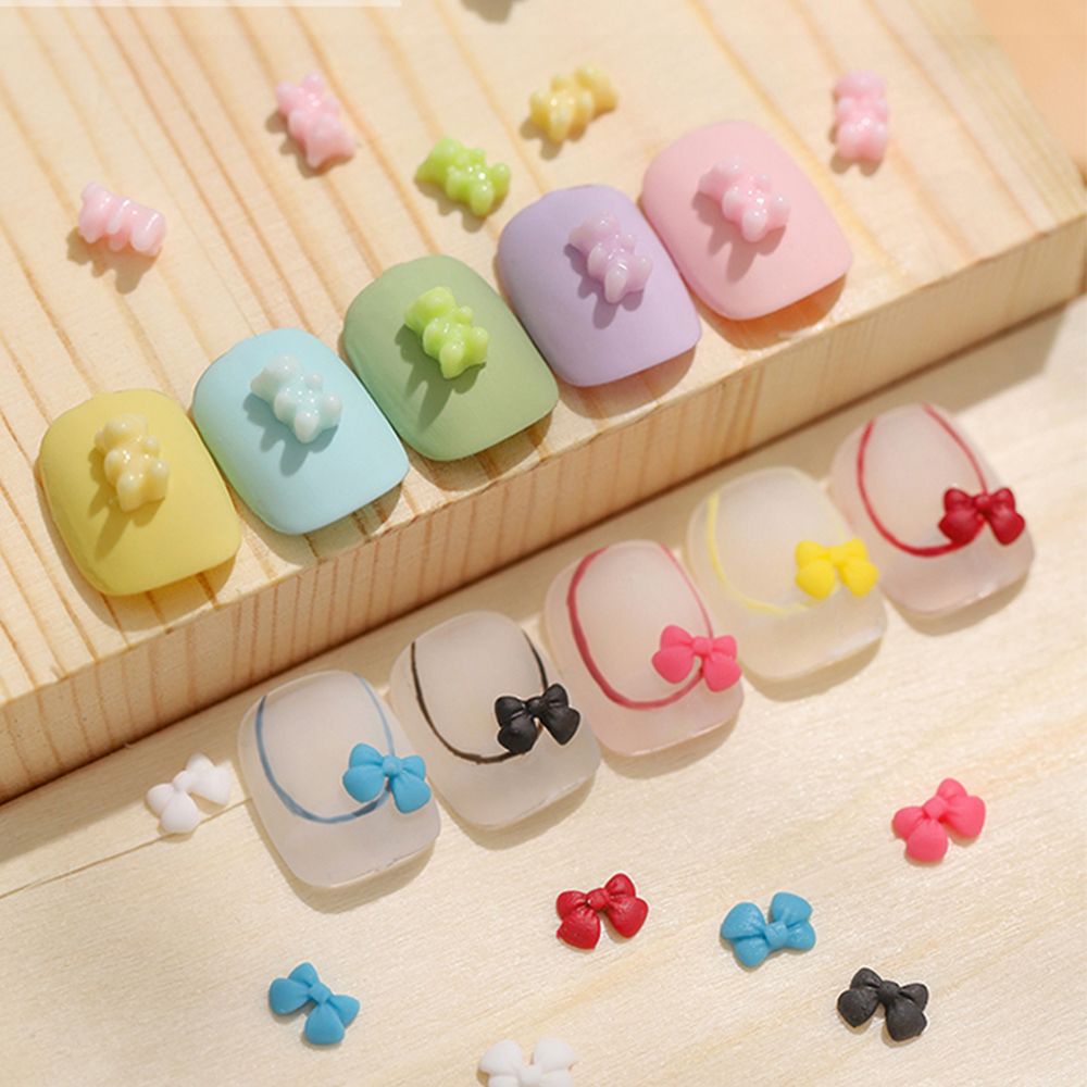 [Hàng mới về] 30 Phụ kiện kiểu dáng gấu và nơ đáng yêu tiện dụng để trang trí móng tay nghệ thuật DIY