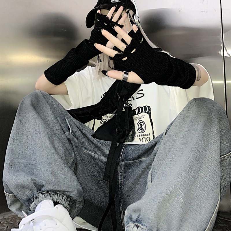 Găng tay dệt kim màu tối phong cách Hàn Quốc thời trang