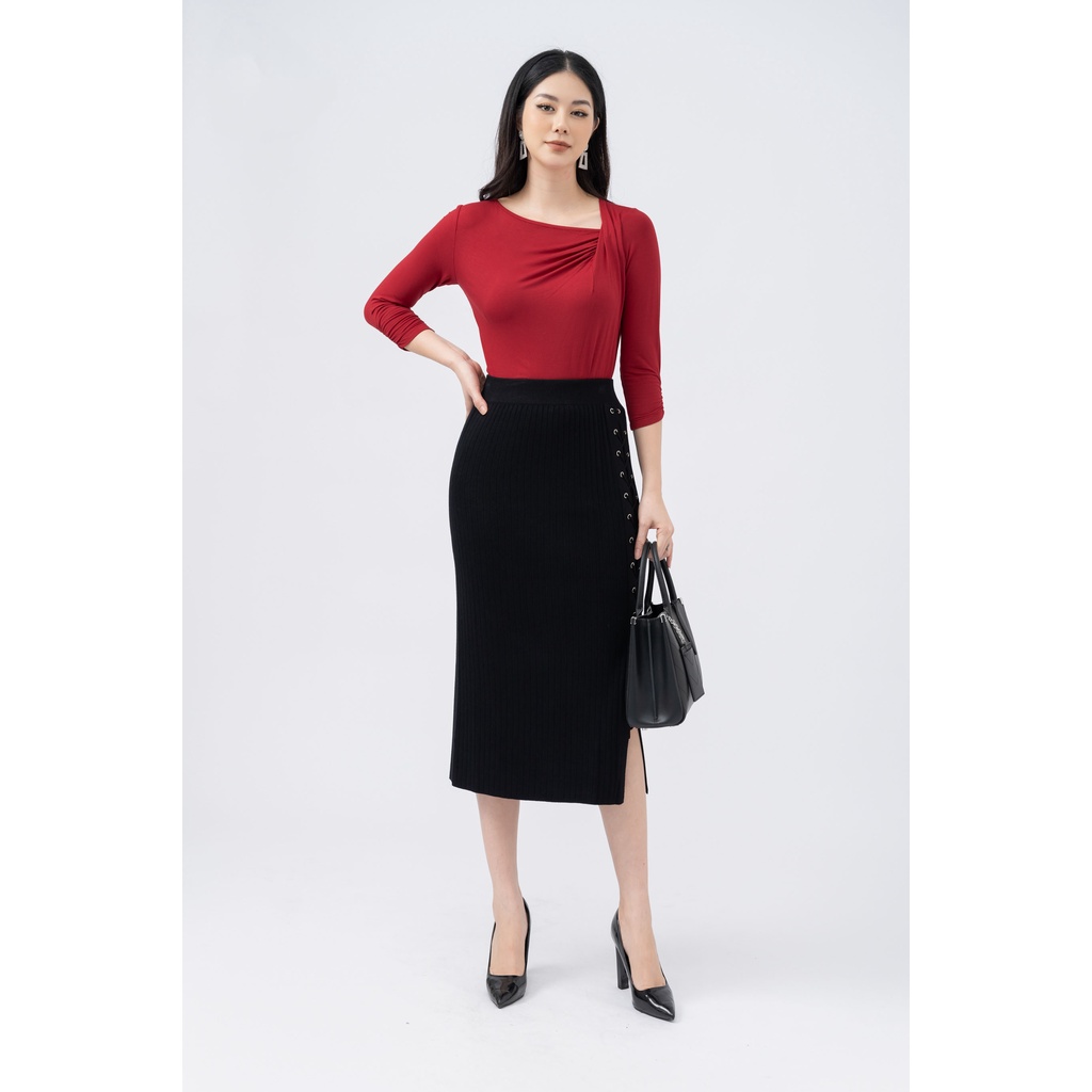 Áo body Fiona tay lỡ, Áo thun nữ cổ cách điệu lệch bên xếp ly chất liệu cotton F521224