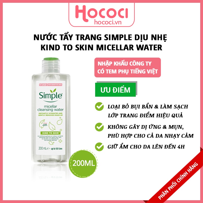 ✅[NHẬP KHẨU] Nước Tẩy Trang Simple Micellar Cleansing Water 200ml