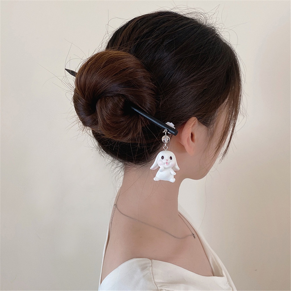 Trâm Cài Tóc Bằng Gỗ Hình Thỏ / Mèo Dễ Thương Phong Cách Cổ Điển
