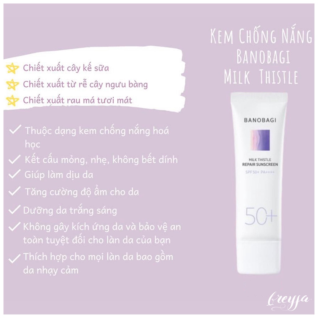 Kem Chống Nắng Dạng Sữa Cho Da Nhạy Cảm BANOBAGI Milk Thistle Repair Sunscreen 50ml SPF 50+ PA++++