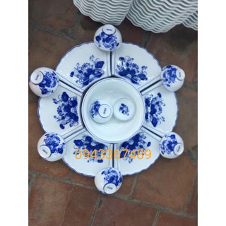 Bộ bát đĩa mặt trời sen xanh, đĩa cuốn thư ĐK 58cm.Hàng sứ Bát Tràng
