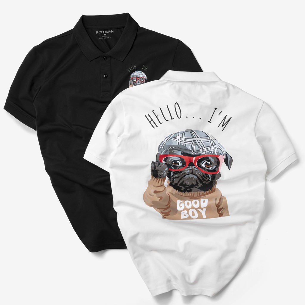 Áo thun POLO nam GOBO in hình Pugdog vải cá sấu Cotton xuất xịn, chuẩn form - POLOMAN